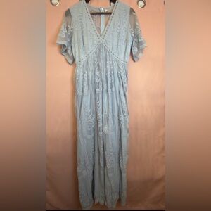 PinkBlush Dusty Blue Lace Maxi Dress